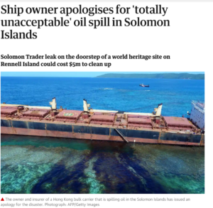 Ship owner apologises for 'totally unacceptable' oil spill in Solomon Islands 