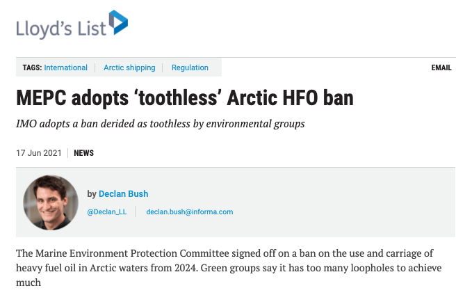 Lloyds: MEPC adopts toothless Arctic HFO Ban